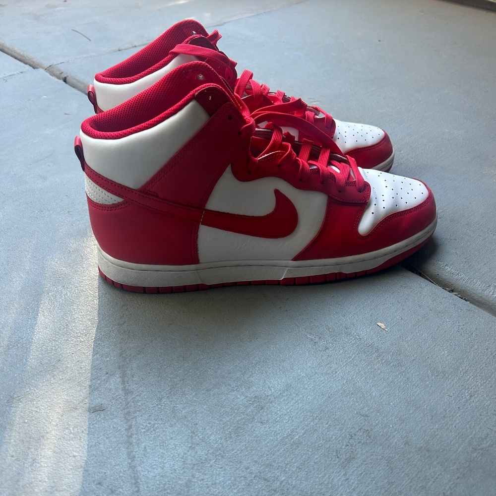 Red and White Nike Dunk High